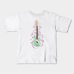Surf Green P-Style Bass Guitar Flowering Vines Kids T-Shirt